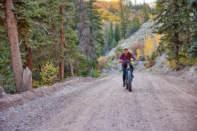 A Man Riding a Quiet Kat Electric Bike up a Mountain Trail