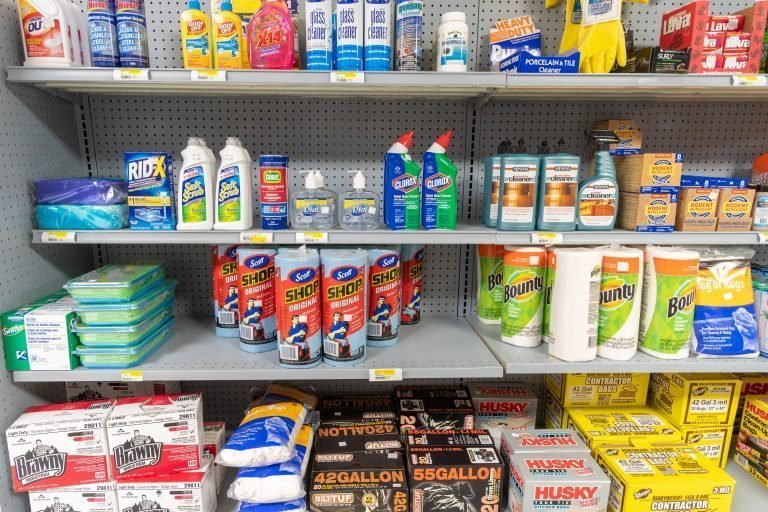 Cleaning Products: Dial, Clorox, Bounty, Glass Cleaner, Scott, Husky, etc