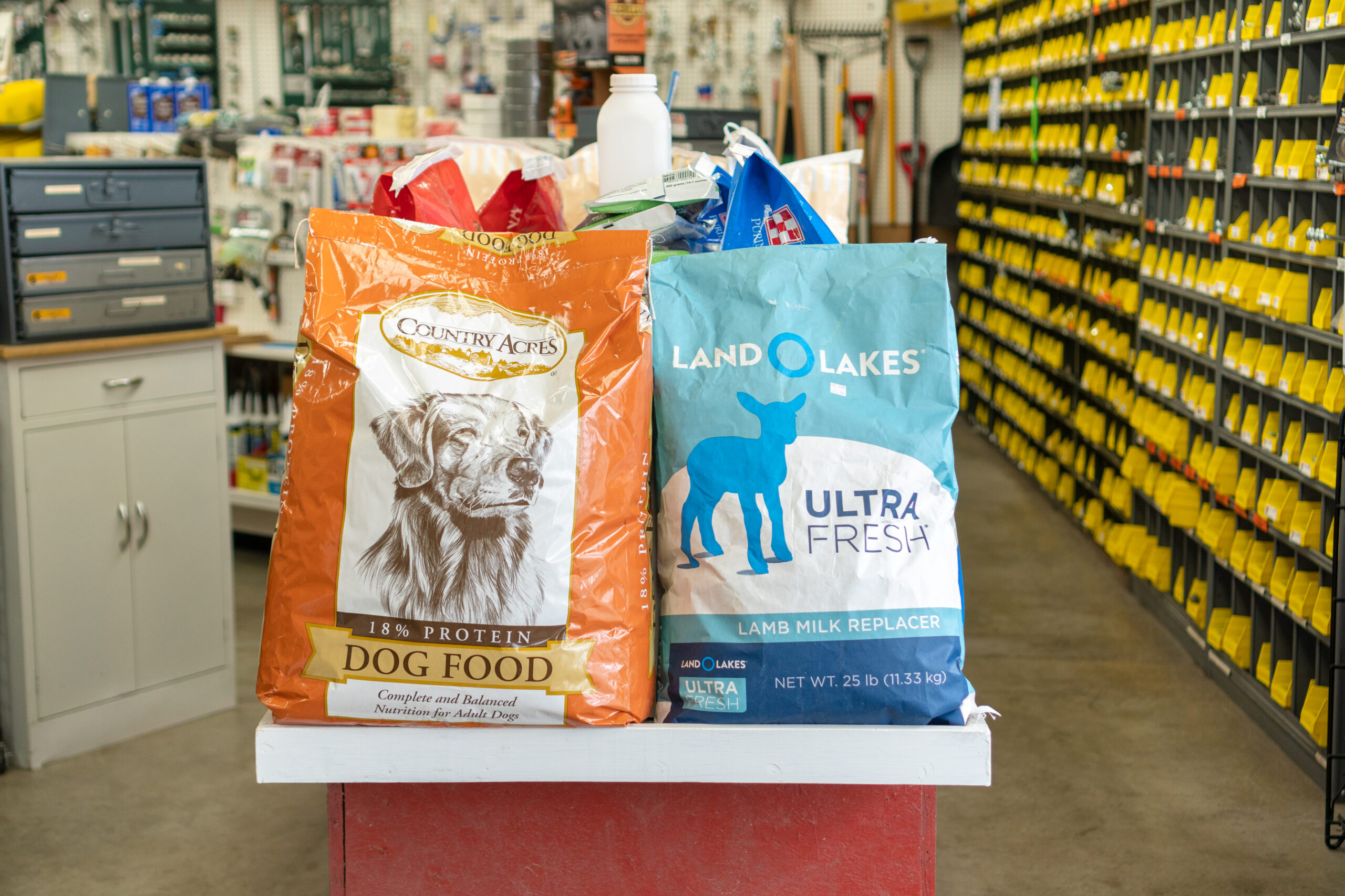 Bags of lamb feed & dog food