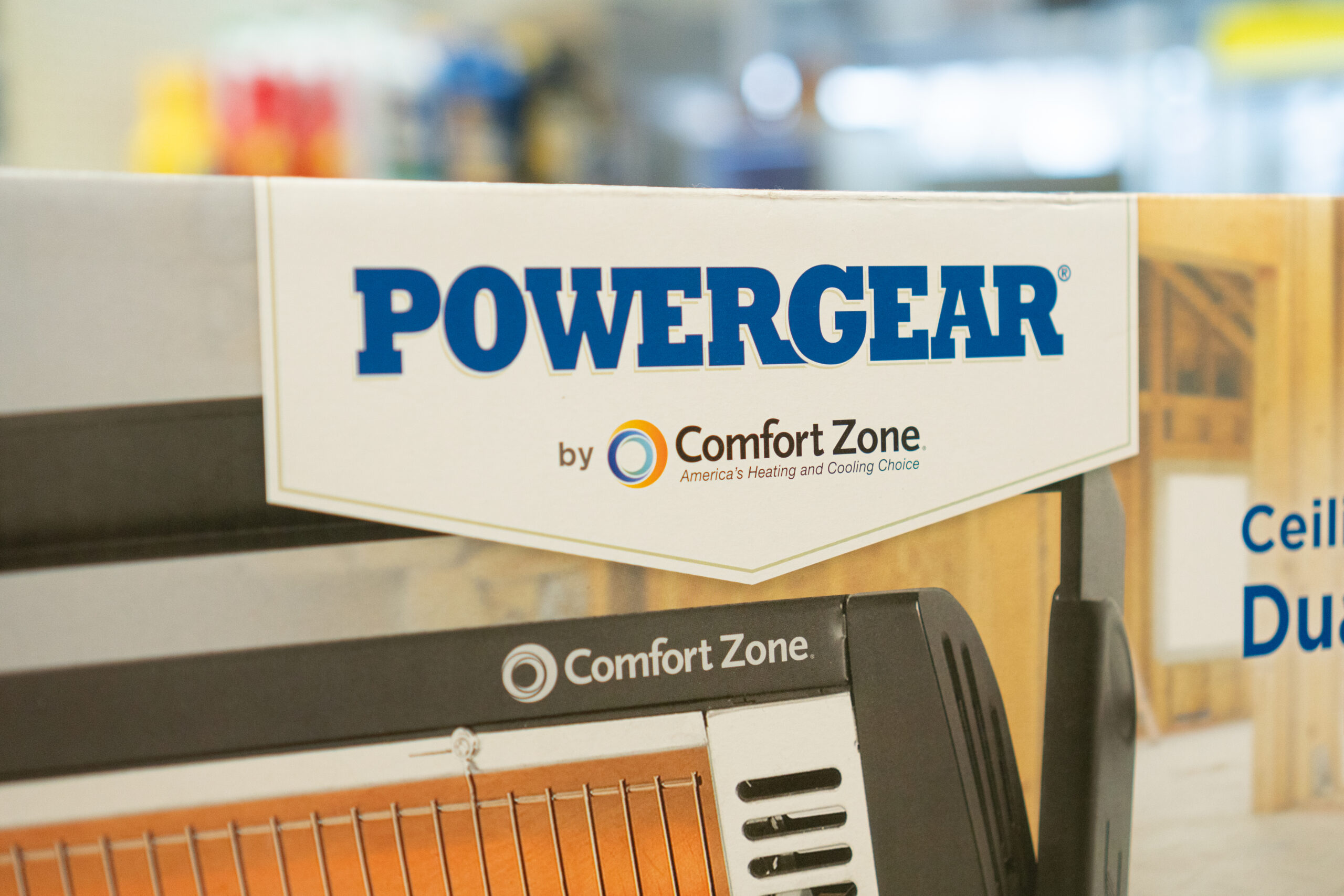 The PowerGear Logo on the packaging for a heater.