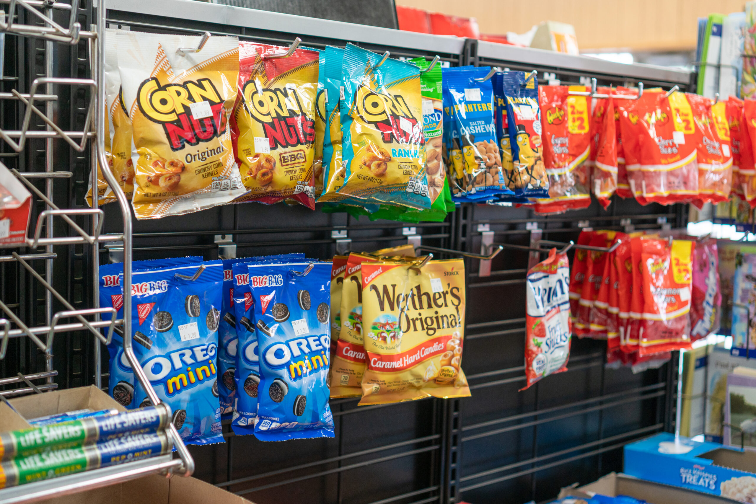 Various Snacks available for sale at Four Star Supply owned convenience stores.