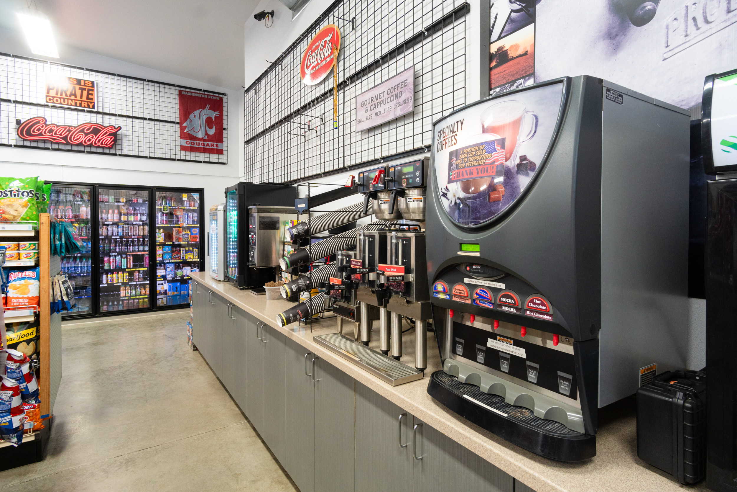 The coffee station at a Four Star Supply convenience store