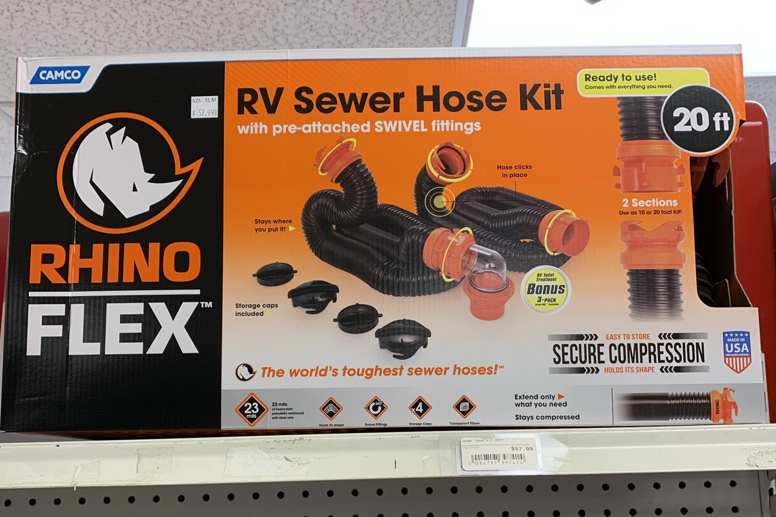 A Camco Rhino Flex RV Sewer Hose Kit