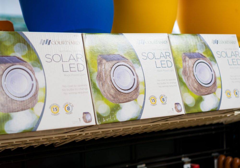 A box containing a Solar L.E.D. light designed to resemble a garden rock, by Four Seasons Courtyard