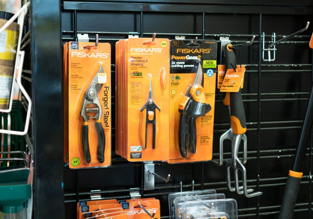 Various Fiskars brand gardening tools